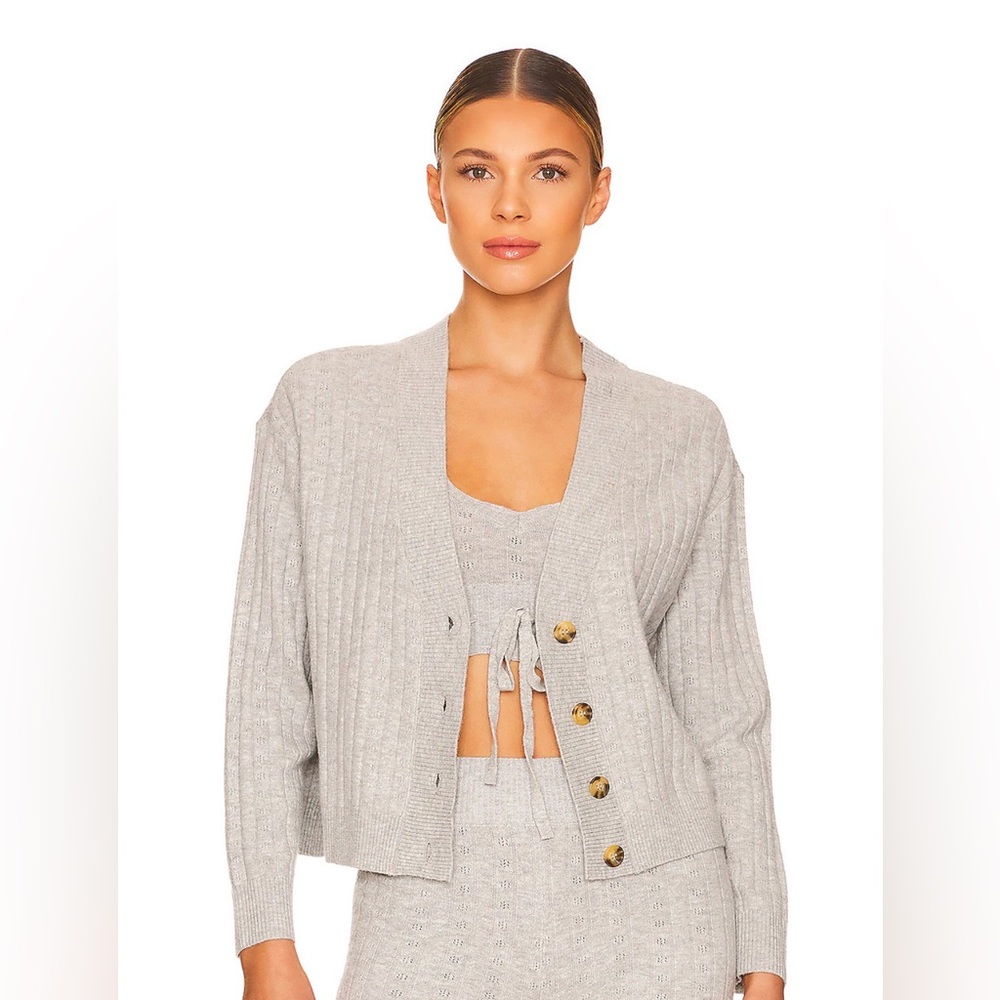 Spiritual Gangster Light Gray Ribbed Button Oversized Cardigan